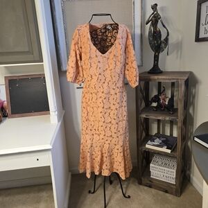 Cato Lace Midi Dress in Peach Color